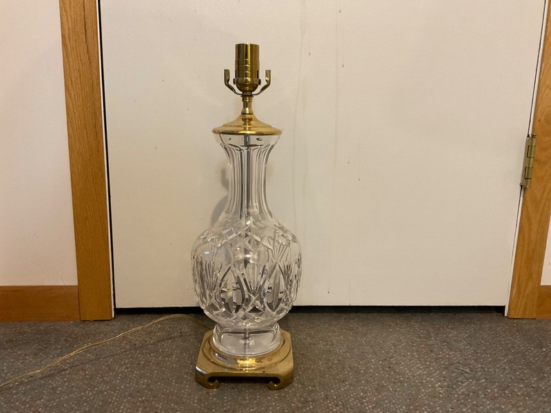 waterford crystal lamp acid etched no shade 27” tall brass base vintage nice !