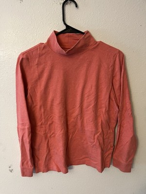L.L. Bean Tee Shirt Womens M Pink Salmon Pima Cotton Long Sleeves Mock Neck
