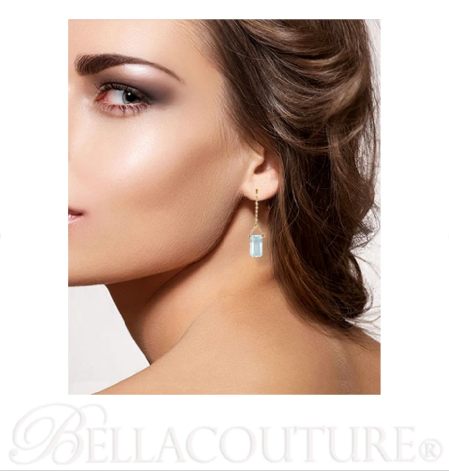 $790 NOVO RARO BC® OURO AMARELO 14K NATURAL ÁGUA-MARINHA ESMERALDA VINTAGE BRINCOS PENDURADOS - Imagem 4 de 4