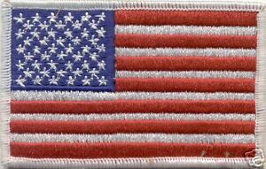 USA Flag Patch Silver Trim Iron on NEW