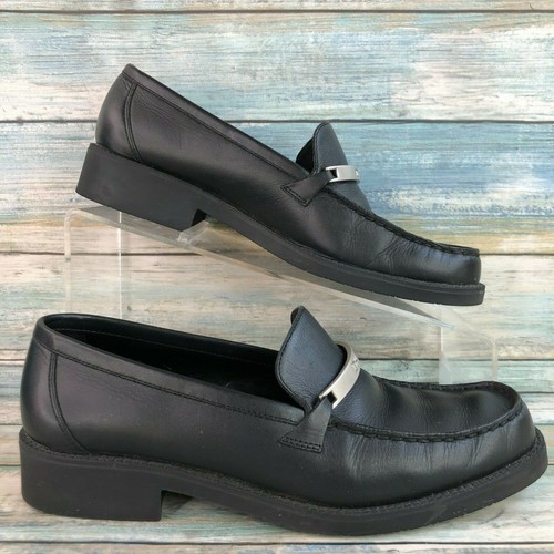 DKNY Womens Black Leather Loafers Shoes 