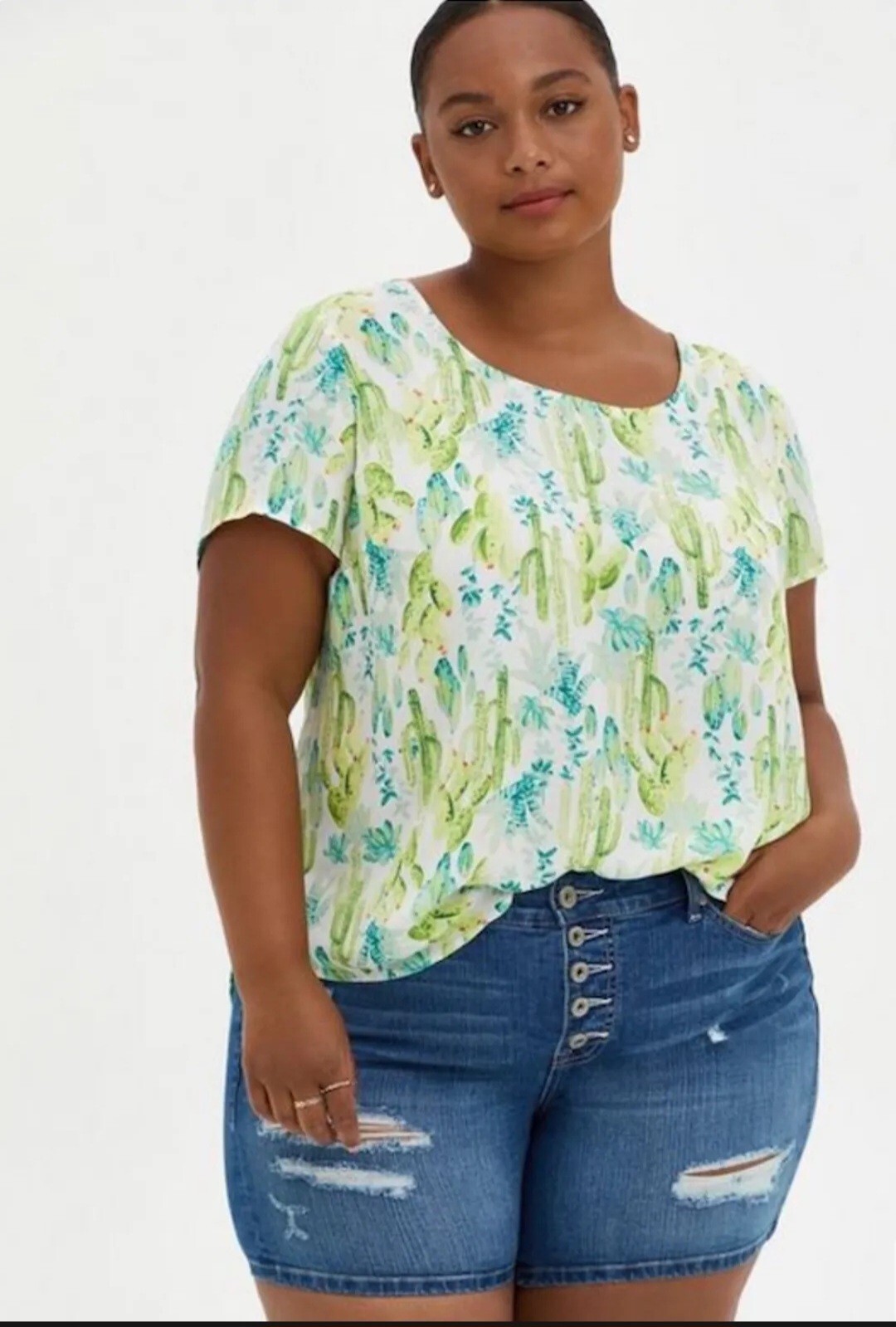 Torrid Georgette  Cactus Split Back Cap Sleeve Bl… - image 1