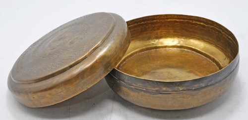 Antigua caja de latón betel Supari original antigua hecha a mano grabada - Imagen 4 de 7