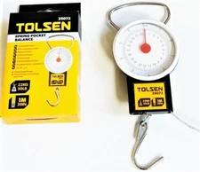 TOLSEN 50LB SPRING BALANCE HANGING POCKET SCALE WITH 39" TAPE MEASURE FISHING