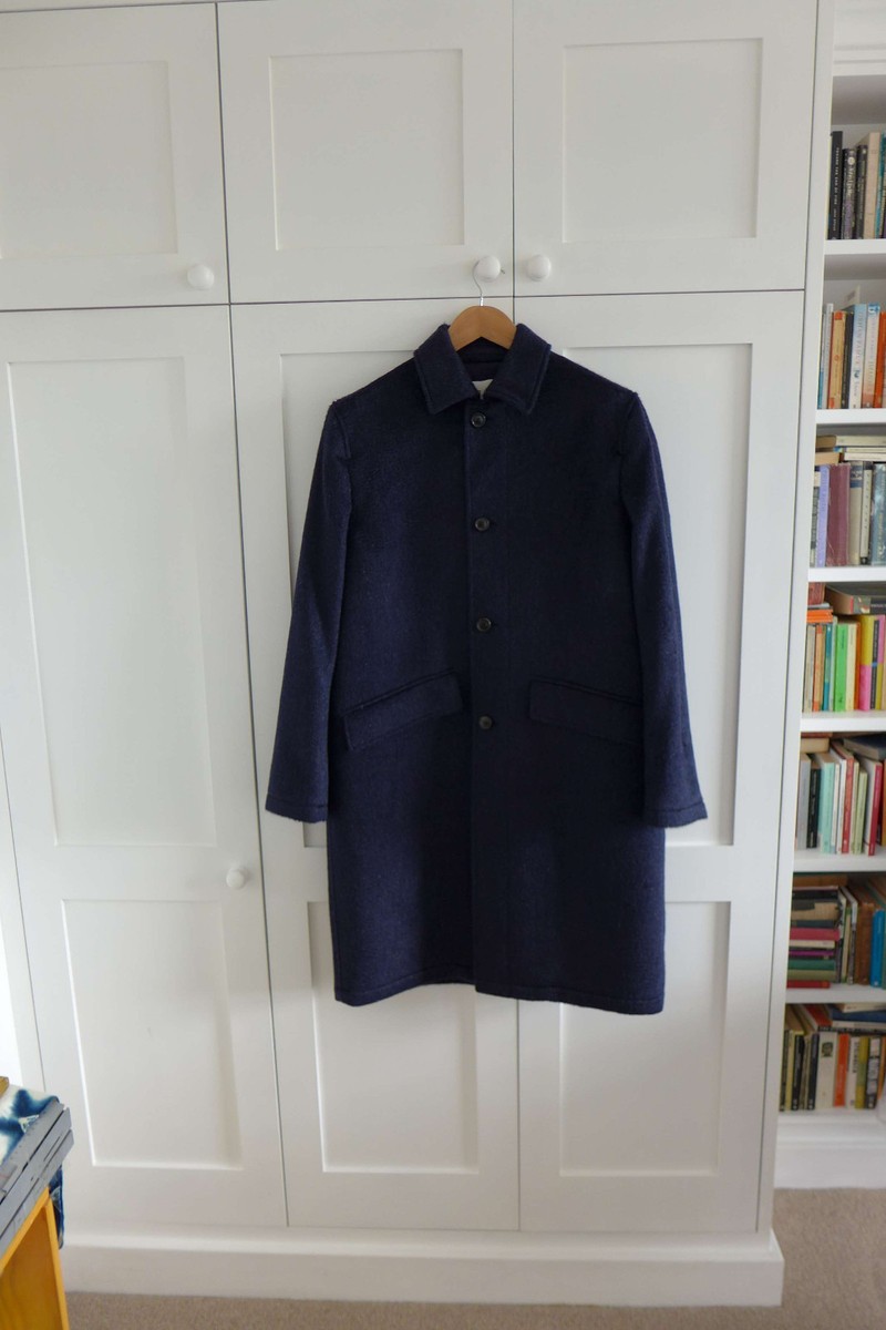 Our Legacy Car Coat in Pressed Cilium Navy Wool, size Small/46