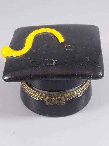 Porcelain Hinged Graduation Cap w/ Diploma Trinket Box School College Keepsake - Picture 2 of 10