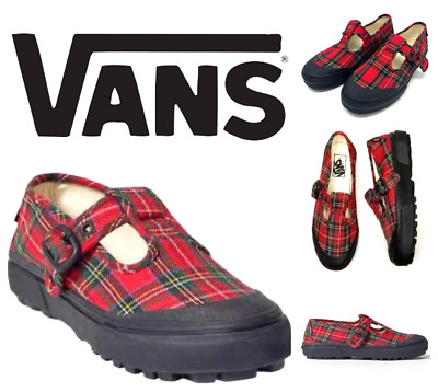 VANS Style 93 Plaid Mary Jane Sneakers Shoes Womens Sz 7 Girls 5.5 Red Multi NEW