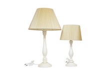 LAMPADA LUME GRANDE + PICCOLA DA TAVOLO LEGNO AVORIO - PARALUME TORTORA 53 40 CM