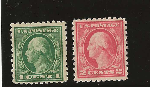 US Scott #462-#463 postfrisch, 1916 1c & 2c Perf 10, UNWK, Washington og