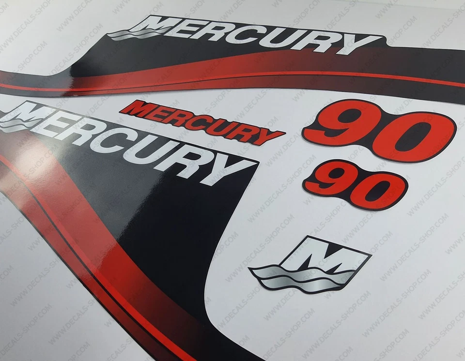 Mercury 90 hp Four Stroke outboard engine decals RED sticker set reproduction - Image 4 of 4