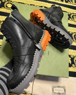 GUCCI BOOTS MENS GG LOGO CANVAS BLACK LEATHER LACE UP ANKLE sz 8 8.5 US NEW GUCCI BOOTS GG LOGO CANVAS BLACK LEATHER LACE UP ANKLE  main image 3
