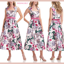NWD $298 Kay Unger [ 6 ] Alma Tea Length Floral Midi Dress Sangria NO BELT #J864