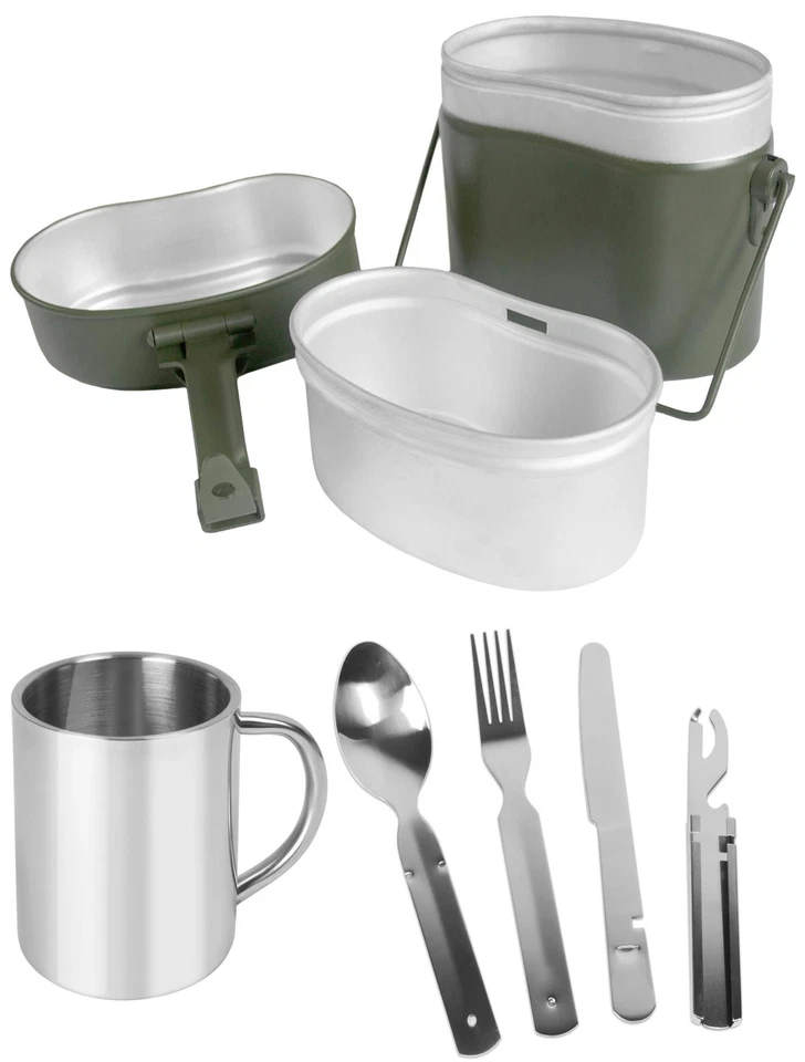 NORMANI Bundeswehr Campinggeschirr Kochgeschirr Outdoor Essgeschirr 7 Teilig - Rostfrei