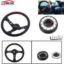 14 Inches Racing Car Aluminum Steering Wheel+ 6 Hole Quick Release Hub Adapter