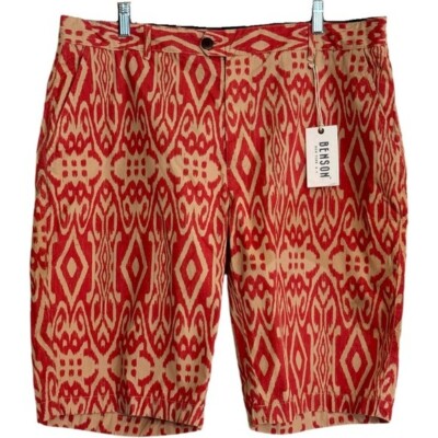 NEW Men's Summer Spring Chino Shorts by Benson Printed Flat Front Size 38 NWT