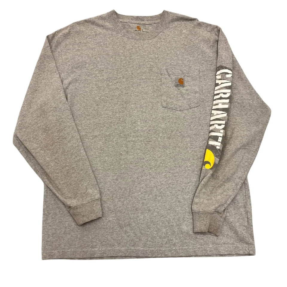Carhartt Pocket T-Shirt Grey Mens L Original Fit Long Sleeve Cotton/Poly