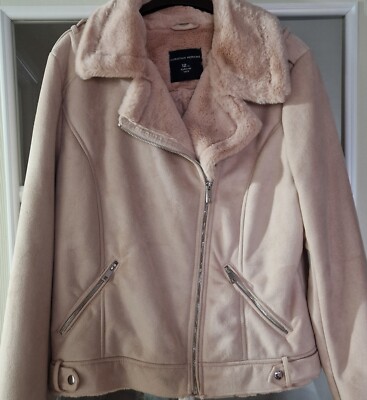 Dorothy Perkins Blush Pink Suede Faux Fur Biker Style Jacket Size 12  UK