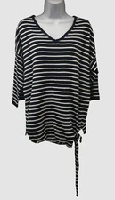 $49 Loft Women's Blue White Tie Knot Front V-Neck Striped T-Shirt Top S