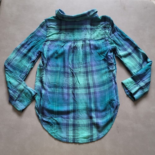 Mudd Girls Blue Green Long Sleeve Collared Plaid Comfort Button Up Shirt Sz 14 - Picture 5 of 10