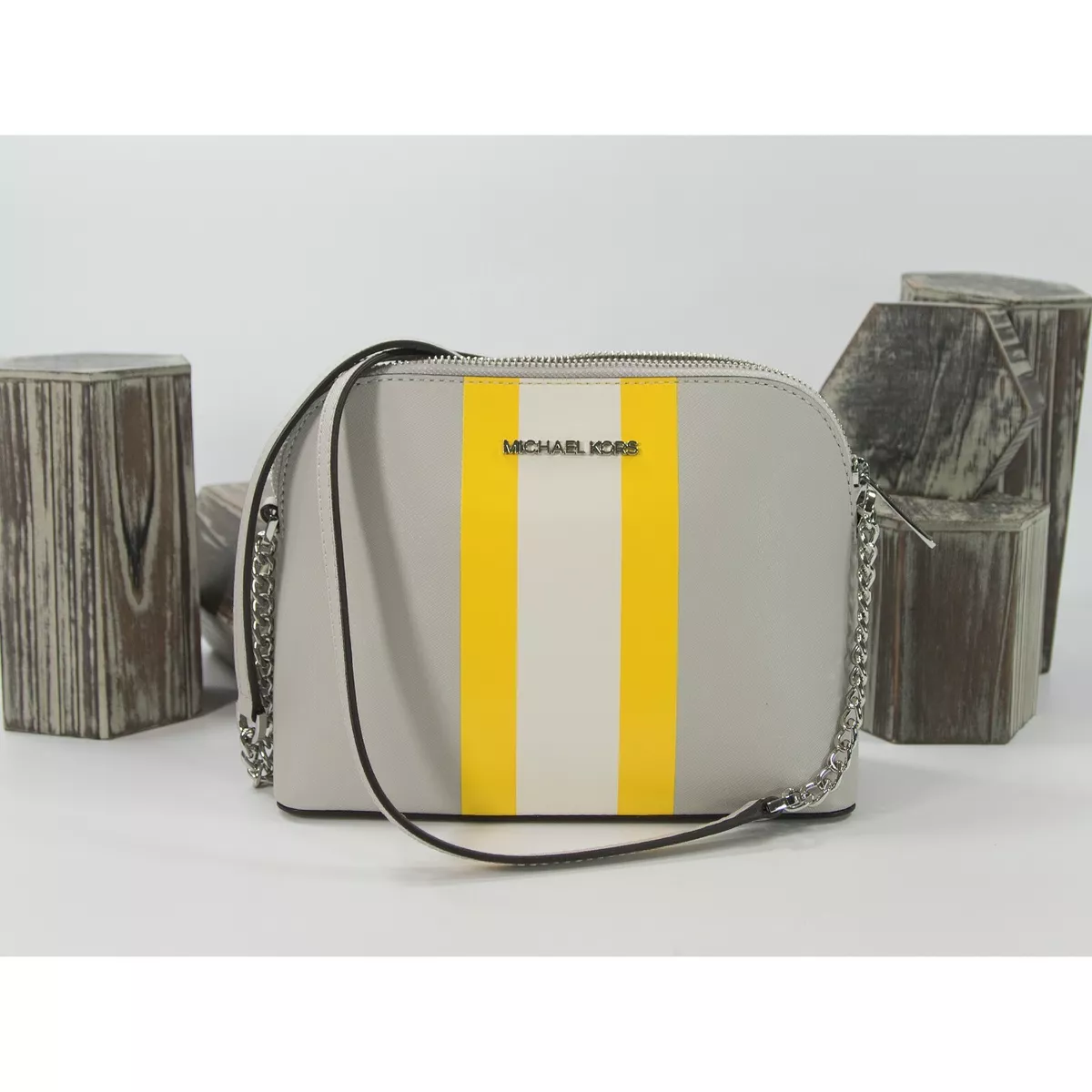 Michael Kors Aluminum Yellow Stripe Cindy Dome Crossbody Bag