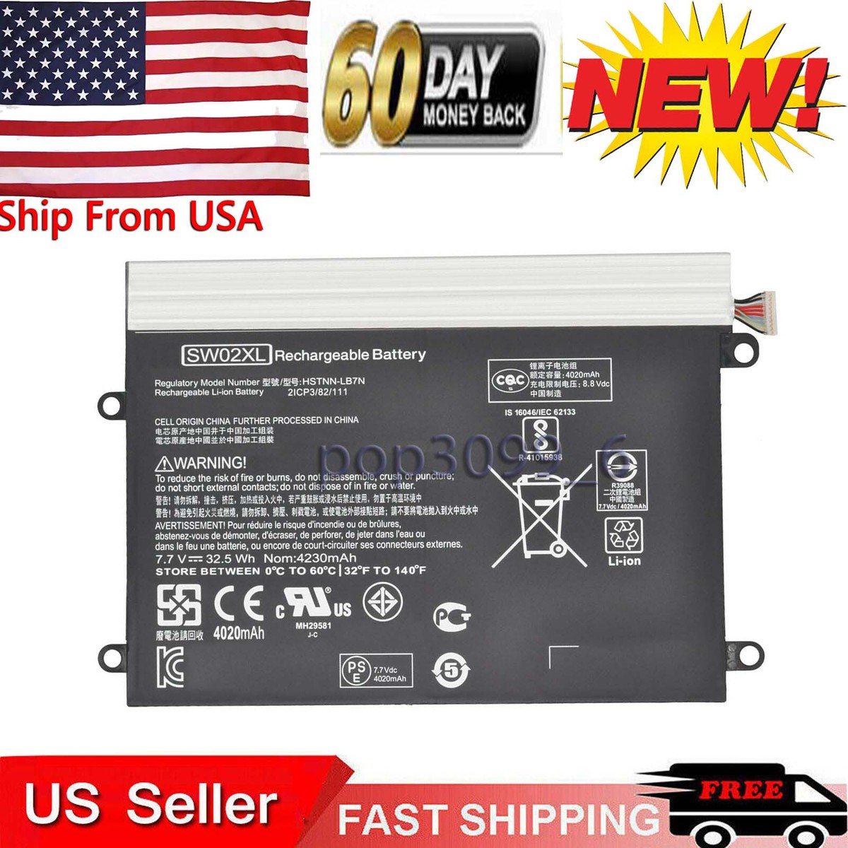 Batterie remplace HP 859517-855 859470-1B1 SW02XL HSTNN-IB7N TPN-Q180 4200mAh