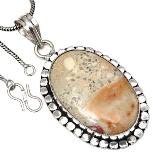 925 Silver Fossil Coral Gemstone Handmade Mother's Day Jewelry Pendants 2.25" - Picture 1 of 5