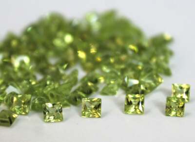 50Pc Natural Peridot 4mm Square Shape Faceted Cut Calibrated Size loose Gemstone