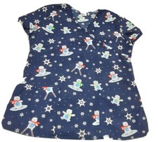 Willow Brook Bears  Snowflakes on Ski's Scrub Top Size Small 100 Cotton