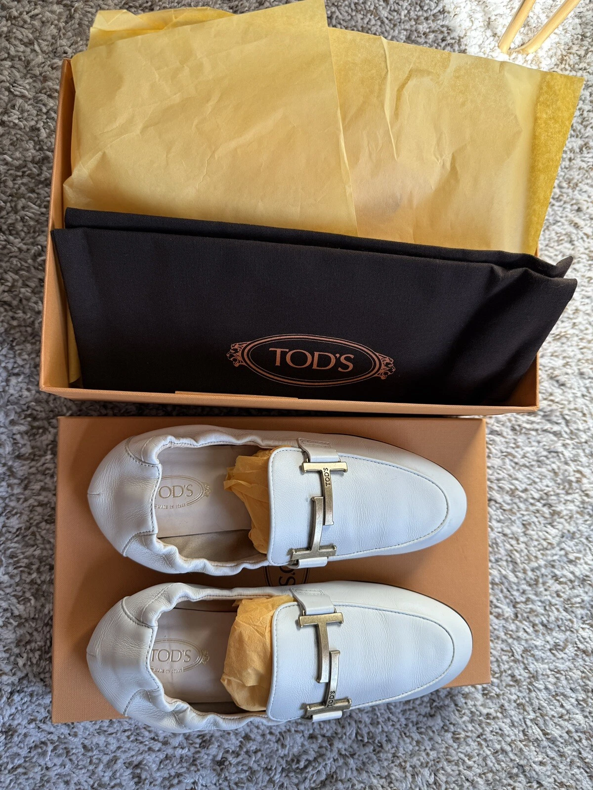 TOD’S Mocassini donna Tod's in pelle bianca doppia T scrunch taglia EUR 36 5