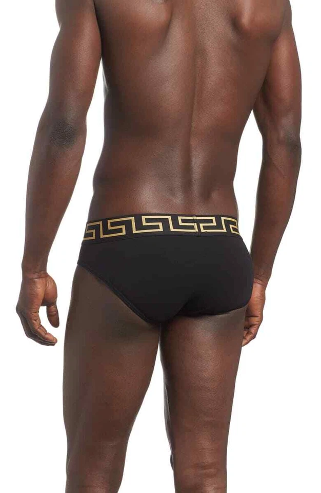 Versace L139421 Colección Calzoncillos de tiro bajo negros y dorados para hombre talla 7 Foto 4 de 4