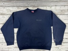 VTG 1990's Champion Men's Blue Script Distressed Crewneck Sweatshirt Sweater - L