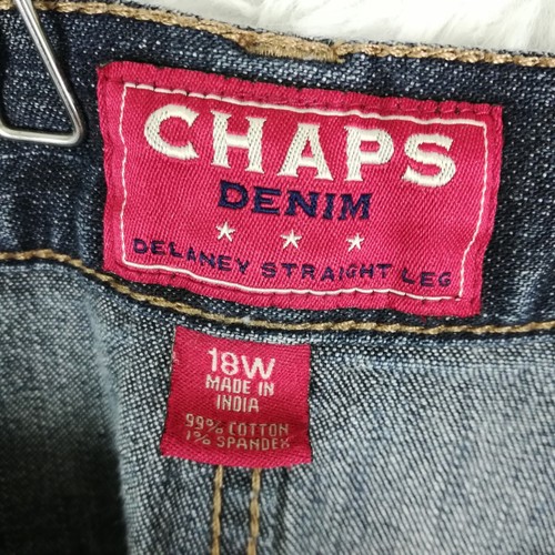 Chaps Denim Womens Jeans Delaney Straight Leg Blue Dark Wash Whiskering Plus 18W - Picture 6 of 9