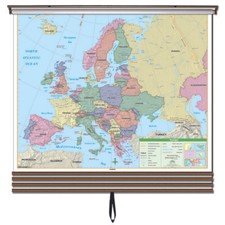 Essential Wall Map Set on Roller w/ Backboard...