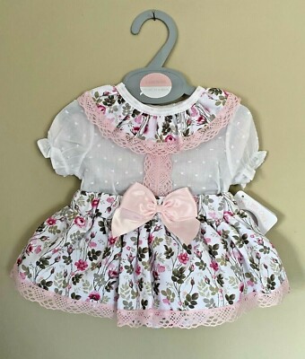 BABY MÄDCHEN SPANISCHER STRAMPLER JAM HOSE ROSA BLUMEN SPITZE STRAMPLER OUTFIT MÄDCHEN 0-9 M