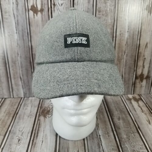 Victoria's Secret PINK Strapback Baseball Cap Hat Gray Wool Blend Adjustable