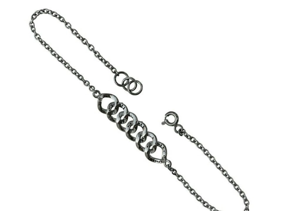 925 Sterling Silver Pave Diamond Link Chain Bracelet Handmade Vintage Jewelry. - Image 3 of 4