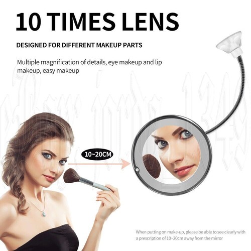 10X Magnifying Makeup Mirror With LED Light Cosmetic Flexible Spin 360° Rotation - Picture 7 of 12
