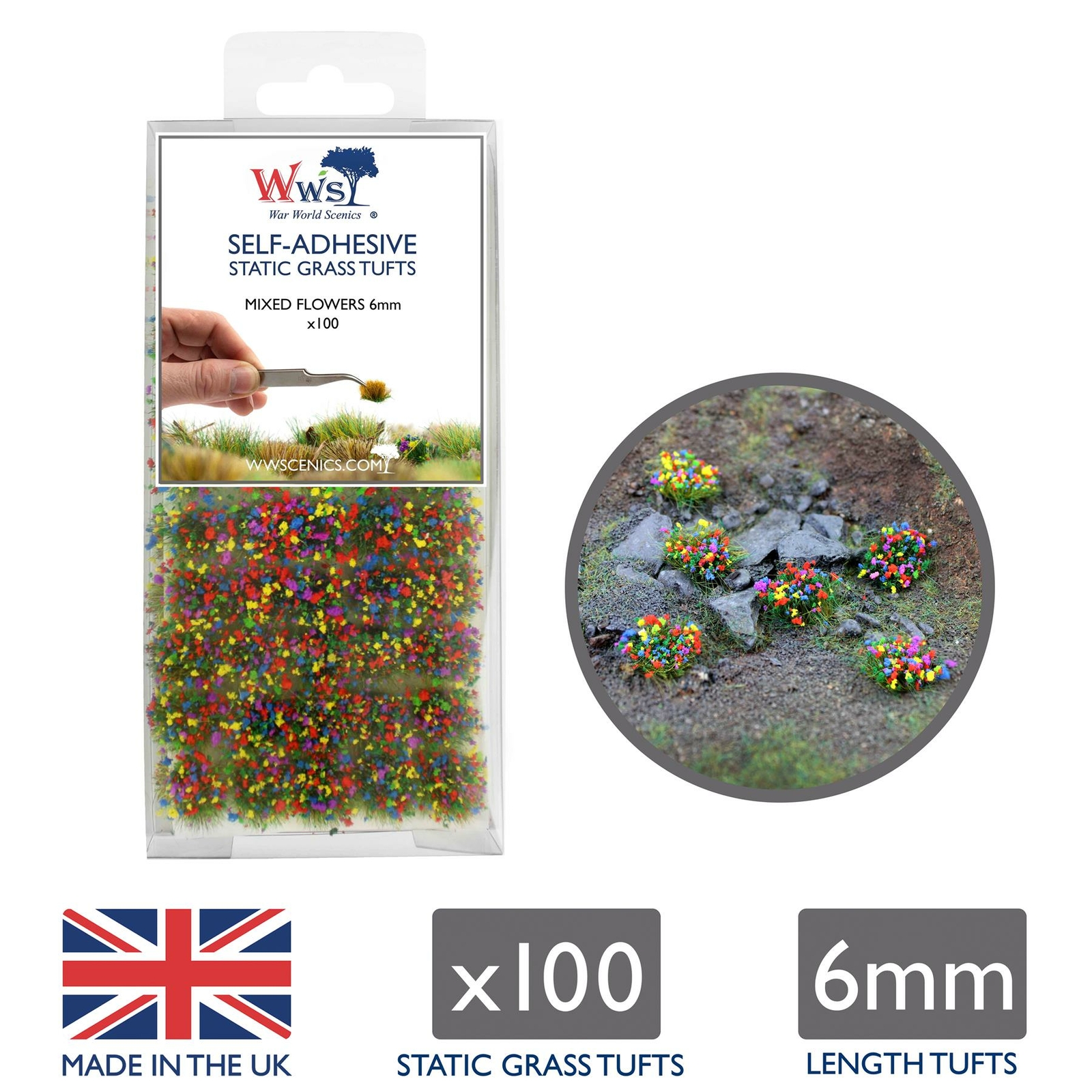 6mm Static Grass Tufts x 100 Mixed Flowers Model Railway Scenery Terrain
