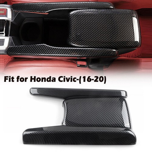 For 2016-2021 Honda Civic Interior Central Armrest Box Panel Carbon Fiber Black - Picture 2 of 8