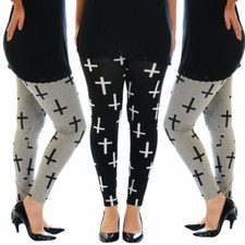Nouvelle Womens Leggings Ladies Plus Size Cross Print Full Length Trouser Gothic