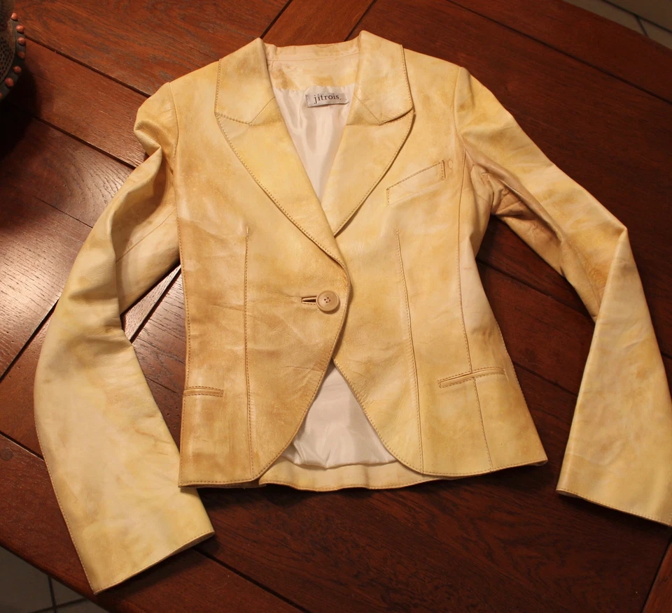 Jitrois Париж винтажный из овчины кожи на заказ куртка желтый маленький свет пятна - Изображение 2 из 4