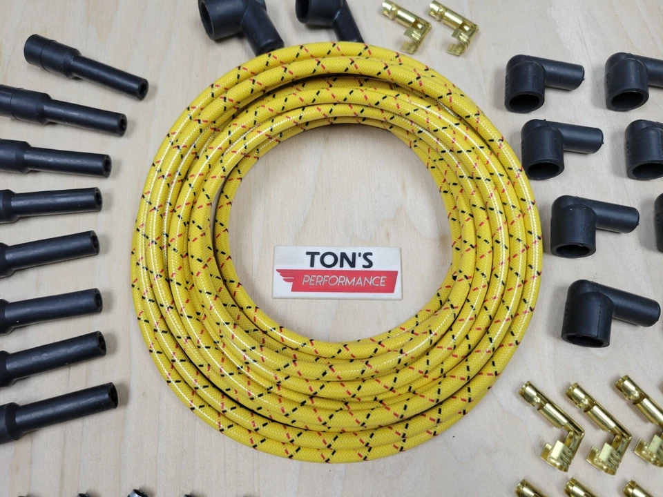 Hágalo usted mismo Kit de cables de bujía cubiertos de tela con núcleo de cobre Juego de cables de colección v8 amarillo BR Foto 3 de 4