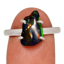 Natural Chalama Black Opal 925 Sterling Silver Ring Jewelry s.8.5 CR73639