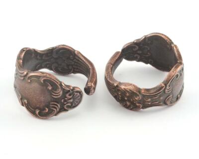 Spoon Ring Flower Patterned Adjustable Ring Antique Copper Plated brass 8US 2676