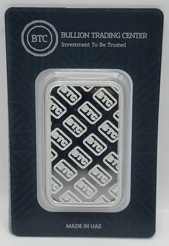 Bullion Trading Center 50 gram 999.0 Fine Silver Bar in Assay Card BTC