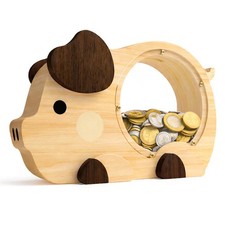 Wooden Piggy Bank for Kids, Cute Money Bank for Boys, Clear Coin Bank with Pl...
