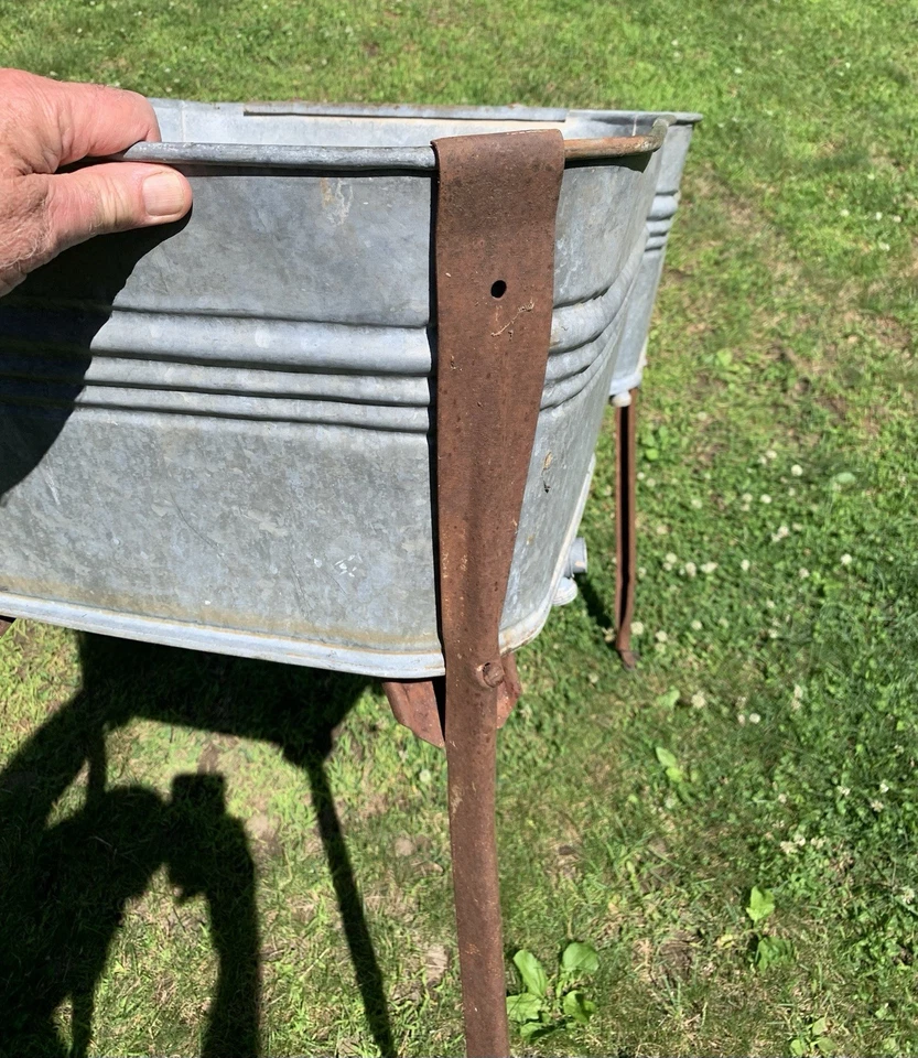 Maceta rústica galvanizada de doble lavabo vintage picnic cerveza agua de soda Foto 3 de 4