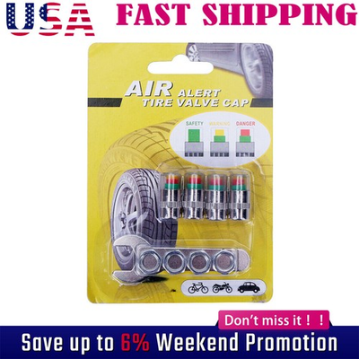 #ad 4Pcs Car Tire Valve Caps Pressure Monitor Sensor Indicator 3 Color Alert NEW $5.63