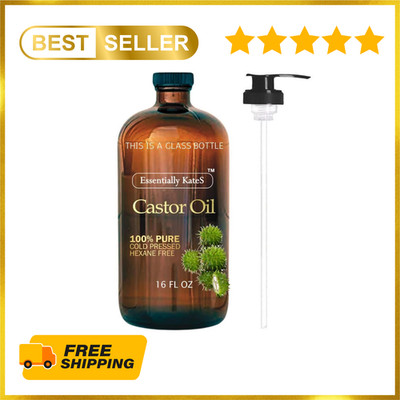 Cold-Pressed Organic Castor Oil in Glass Bottle - 16 Fl Oz - 100% Pure and Natur