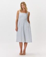 Quince Women 100% European Linen Fit & Flare Midi Dress Blue XS